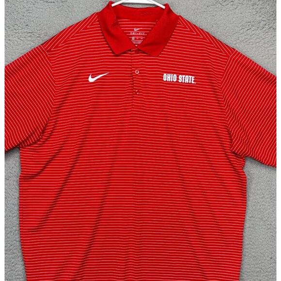 Ohio State Buckeyes Shirt Men 2XL Dri-Fit Red Pinstripe Polo Athletic Rugby Nike
